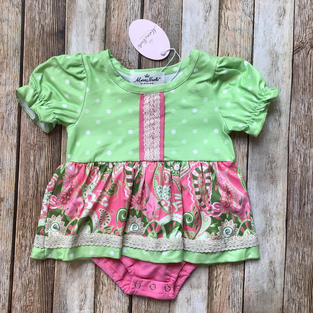 NWT Marie Nicole Paisley Ruffle Bubble Romper